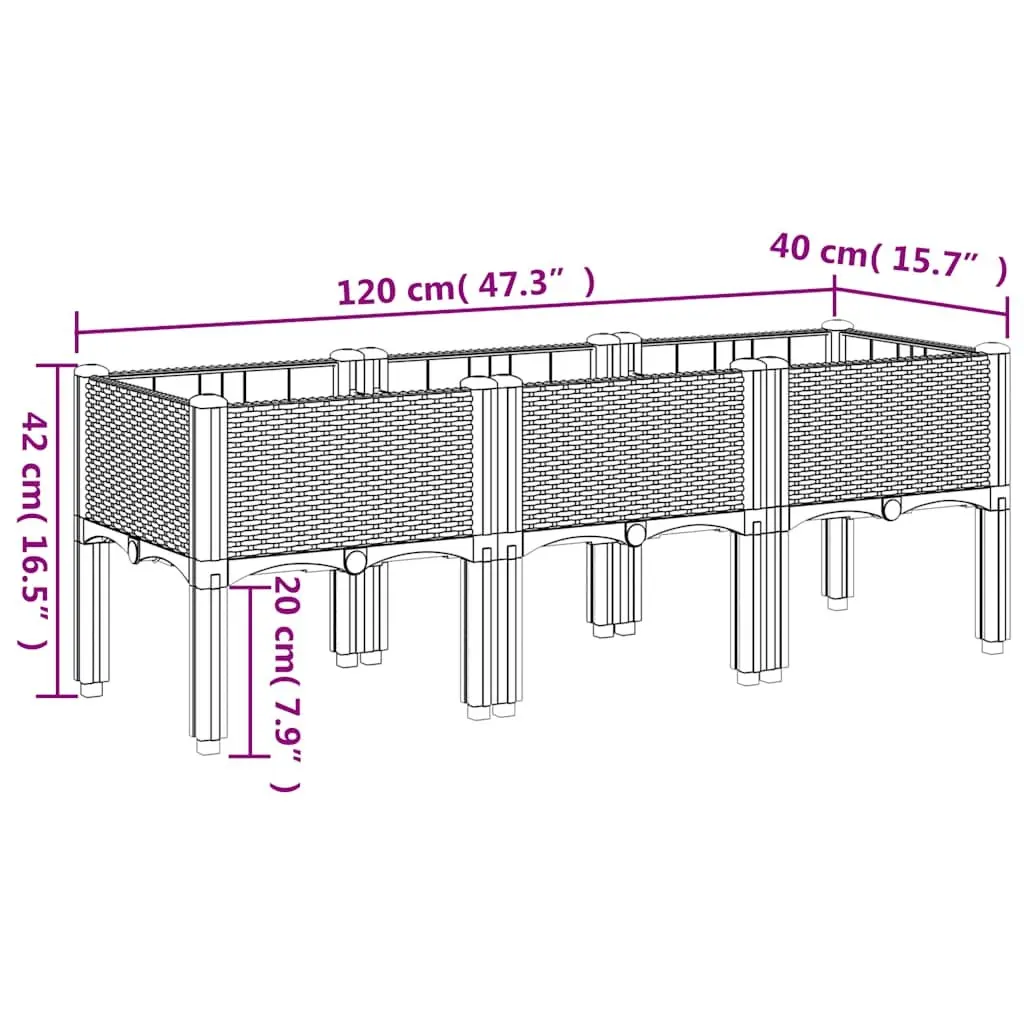Garden Planter Box Elevated Outdoor Grey Rattan Look 120 x 40 x 42 cm