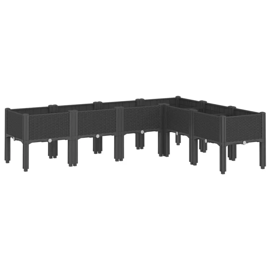 Garden Planter Box Elevated Black Rattan Look 160x120x42 cm