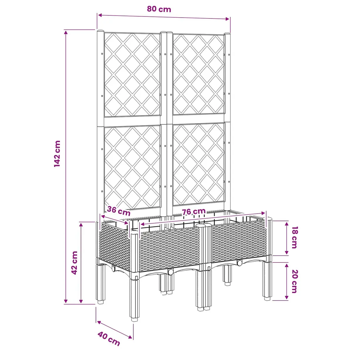 Garden Planter with Trellis Climbing Plants Support 80x40x142cm Black