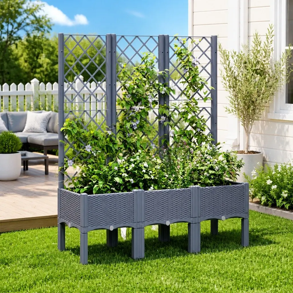 Garden Planter Trellis Support Outdoor Patio Climbing Plants Grey 120 x 40 x 142 cm