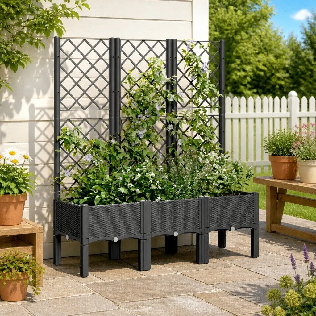 Garden Planter Climbing Plants Support 120x40x142cm Black