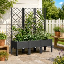 Garden Planter with Trellis Black 120x40x142cm Climbing Plants Support