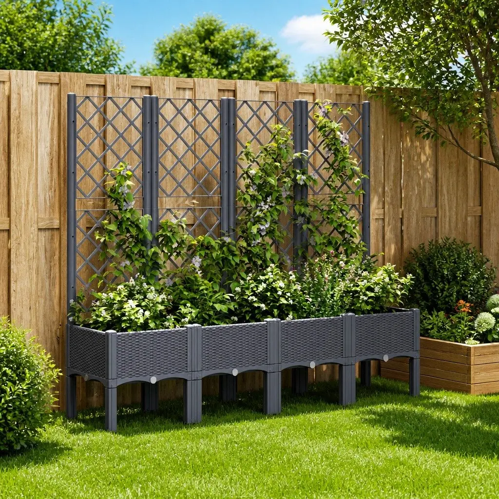 Garden Planter Trellis Support for Climbing Plants 160x40x142cm Grey