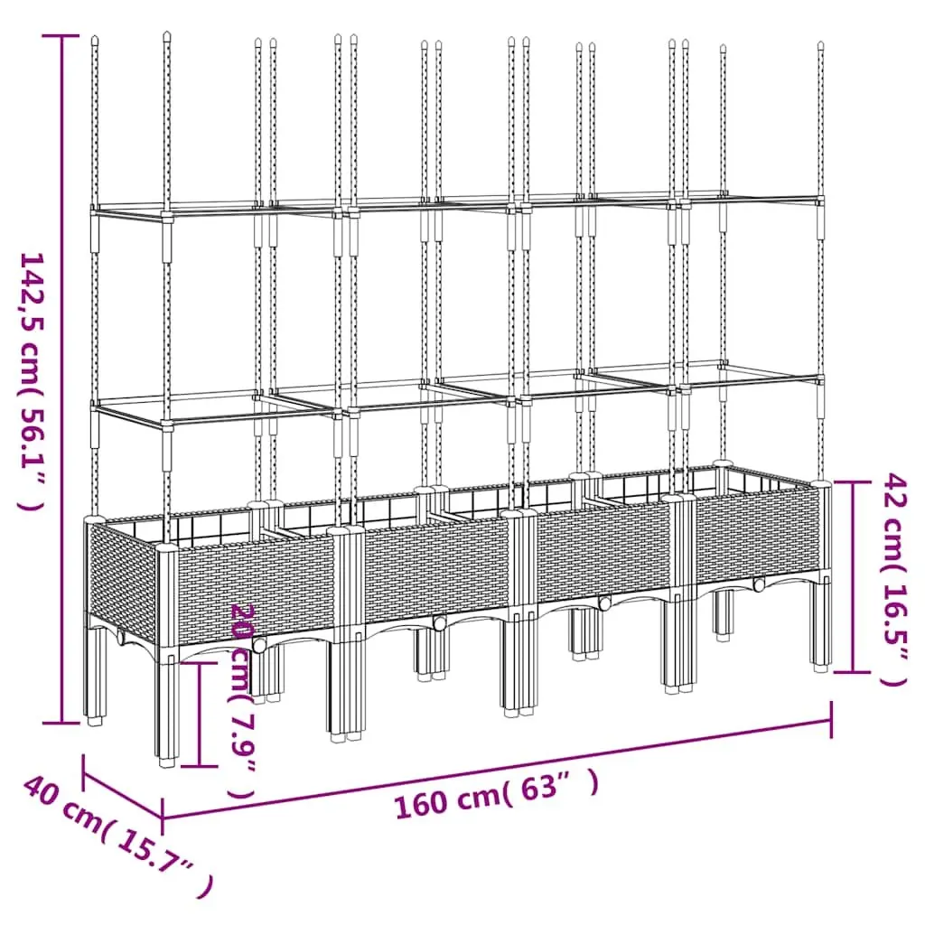 Garden Planter Trellis Support for Climbing Plants 160 x 40 x 142.5 cm Grey