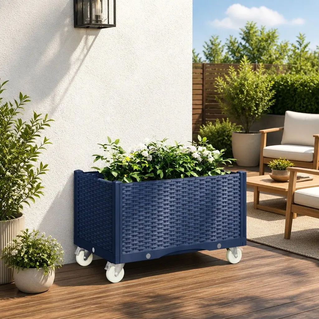 Garden Planter with Wheels Trellis for Climbing Plants 80L x 50W x 54H cm Grey