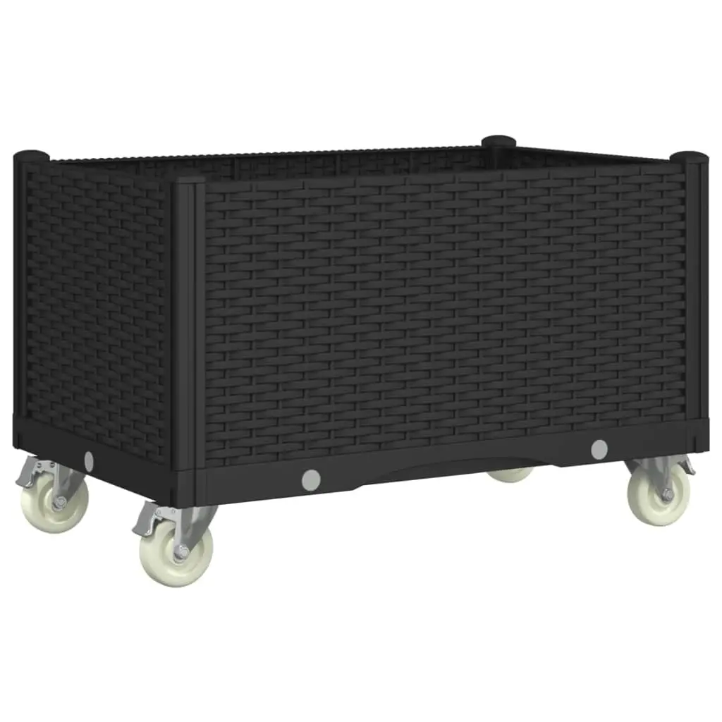 Garden Planter Black Outdoor Patio Rattan Look with Wheels for Climbing Plants 80 x 50 x 54 cm