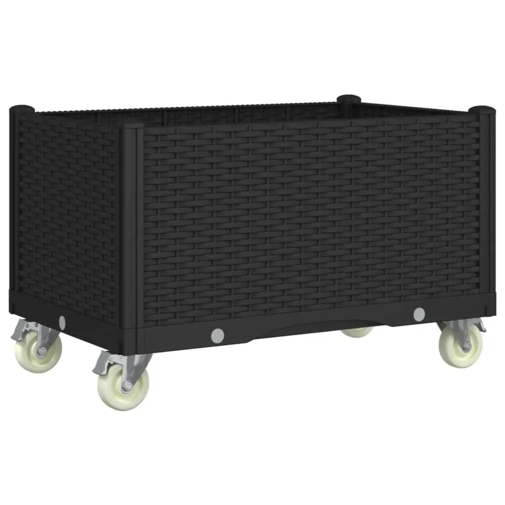 Garden Planter Black Outdoor Patio Rattan Look with Wheels for Climbing Plants 80 x 50 x 54 cm