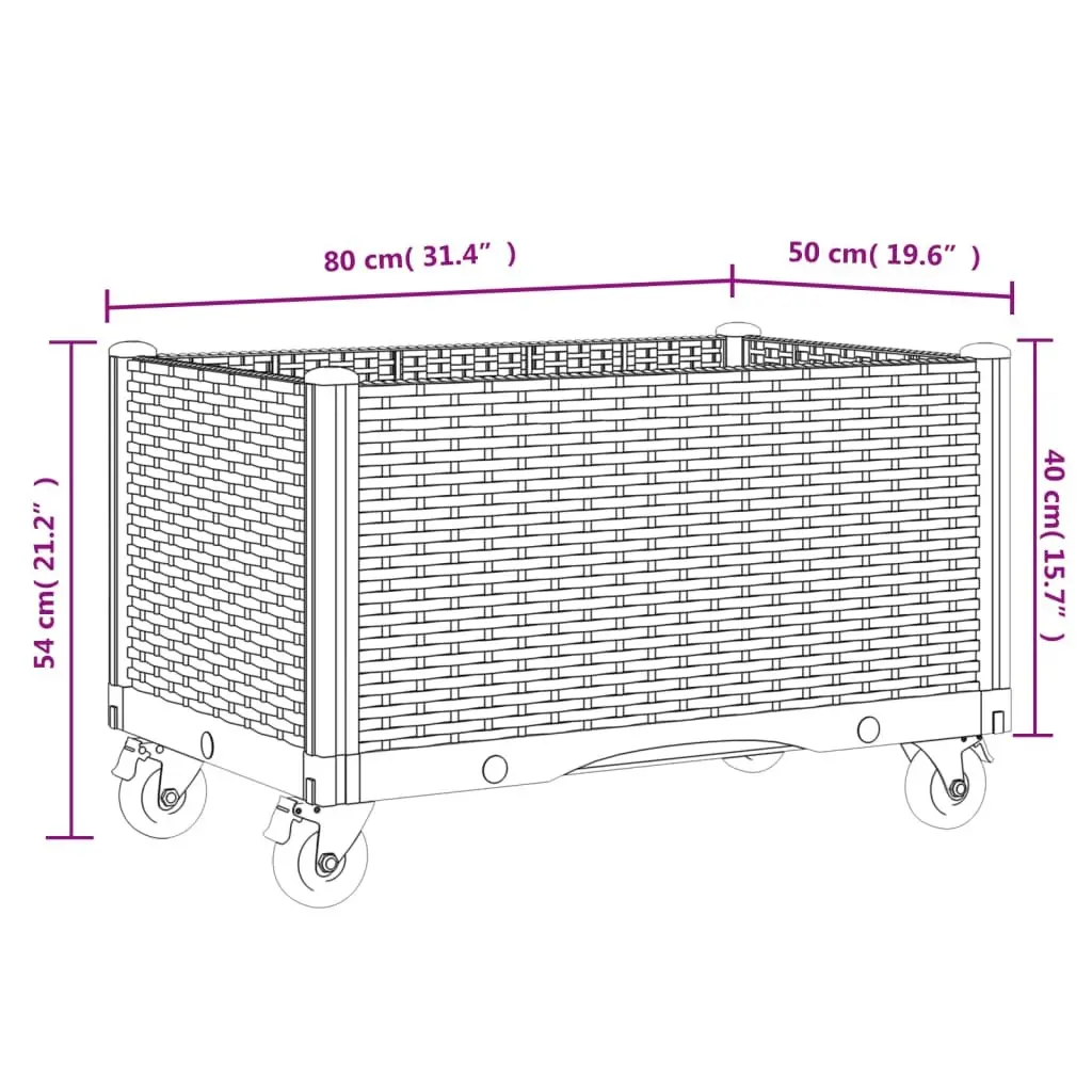 Garden Planter Black Outdoor Patio Rattan Look with Wheels for Climbing Plants 80 x 50 x 54 cm