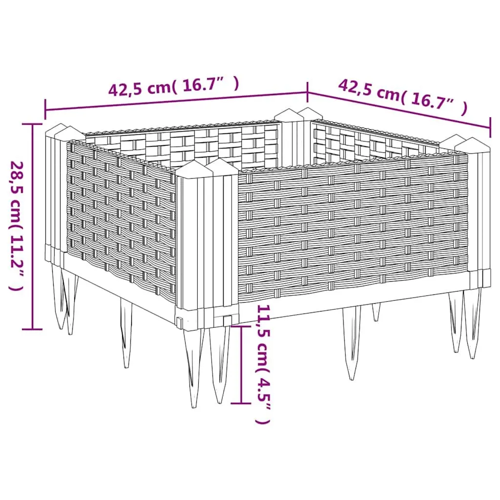 Garden Planter Modular Raised Bed 42.5x42.5x28.5cm Grey