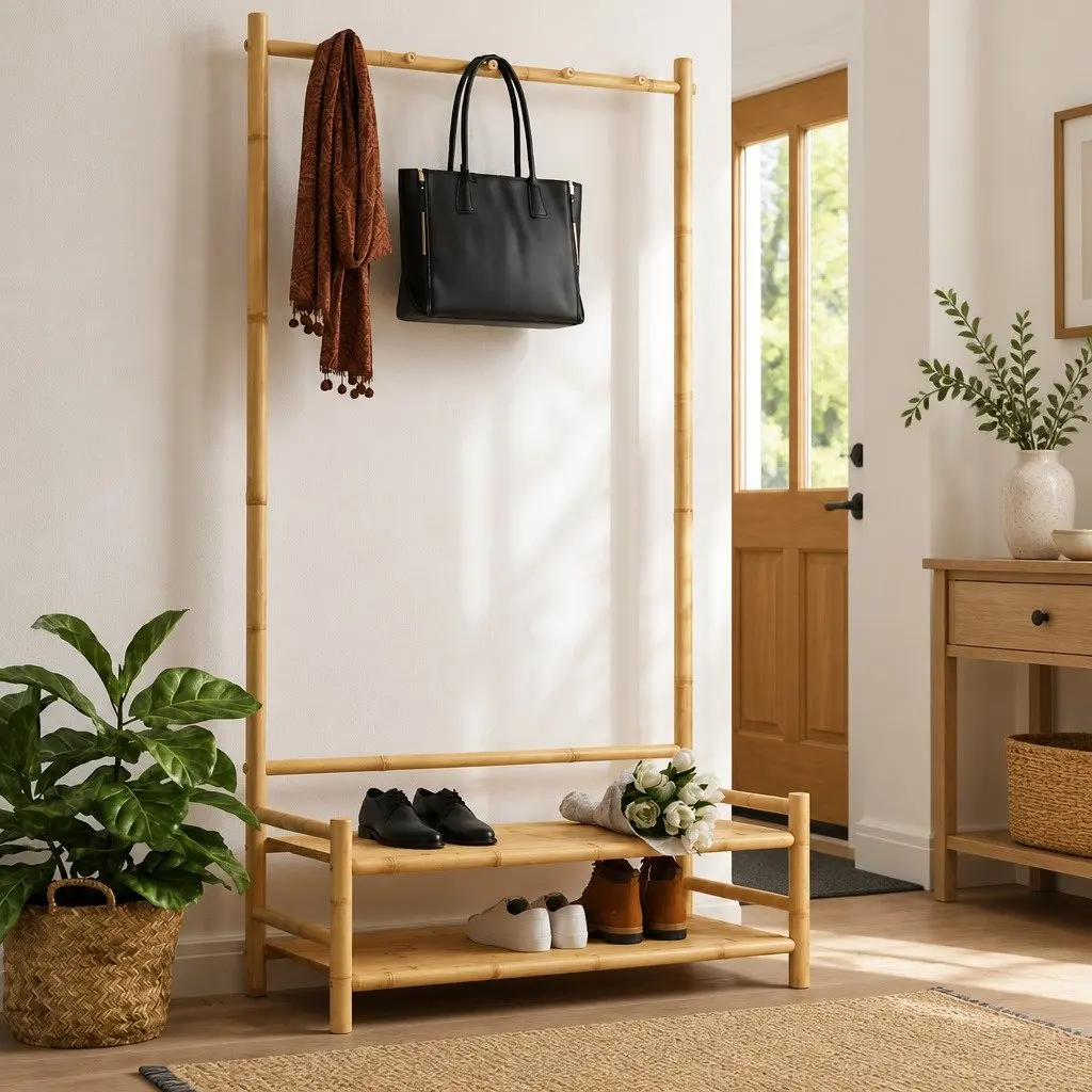 Bamboo Clothes Rack Garment Stand Storage with Shelves 183cm Brown