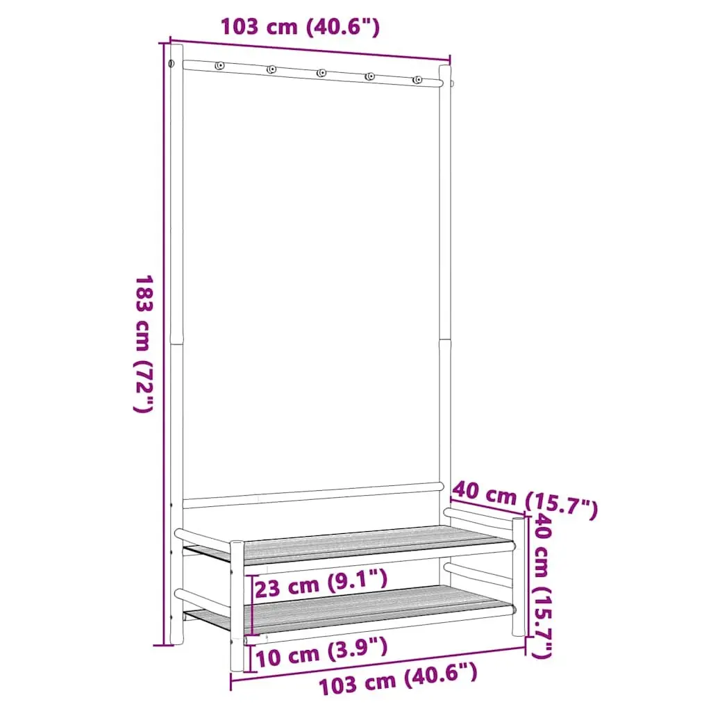Bamboo Clothes Rack Garment Stand Storage with Shelves 183cm Brown