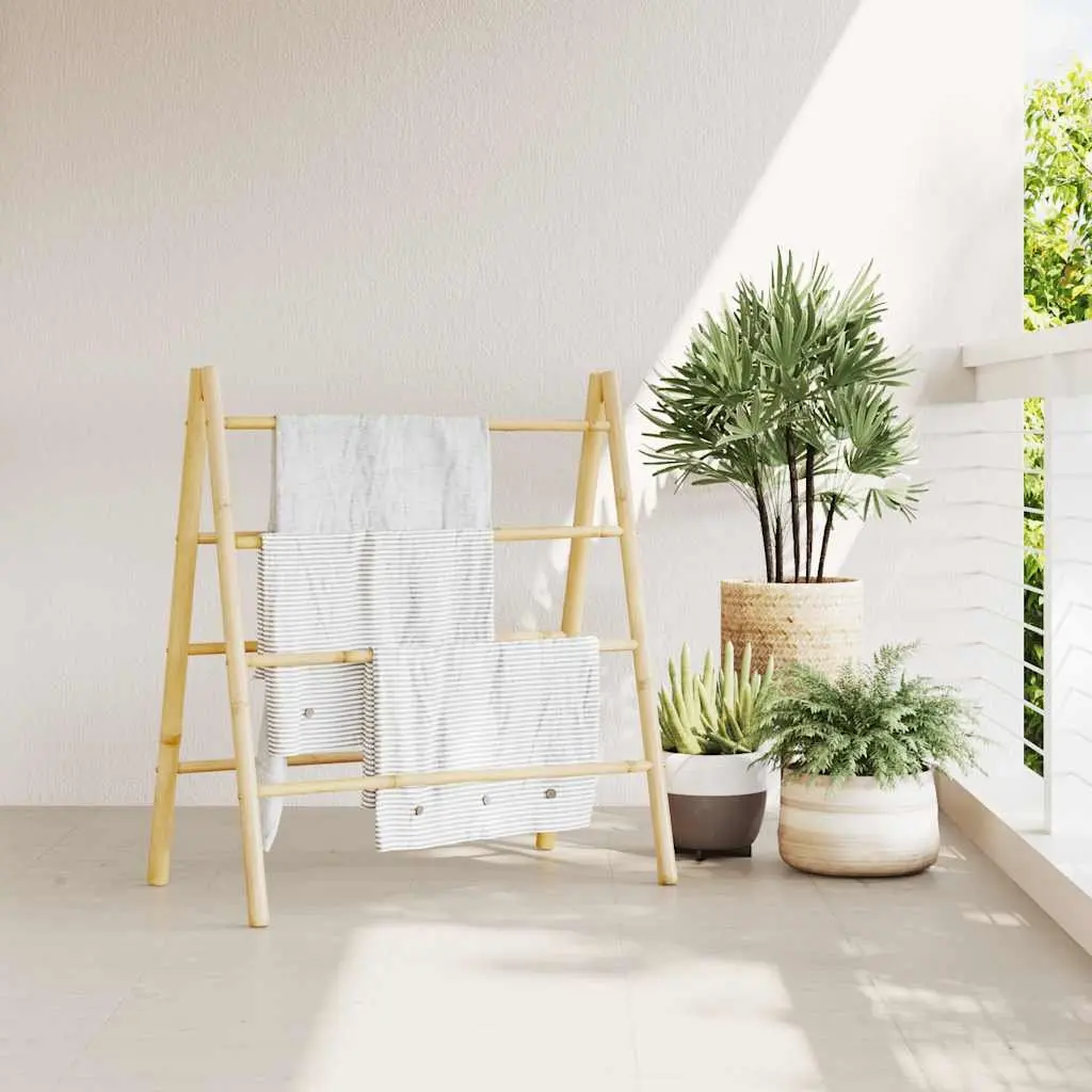 Double Towel Ladder Bamboo Bathroom Storage Rack 4 Rungs Brown