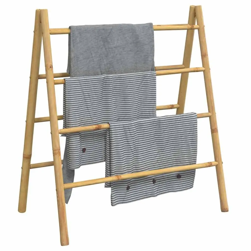Double Towel Ladder Bamboo Bathroom Storage Rack 4 Rungs Brown