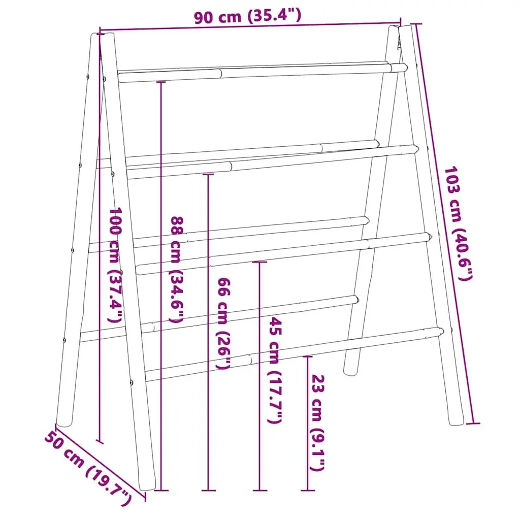Double Towel Ladder Bamboo Bathroom Storage Rack 4 Rungs Brown
