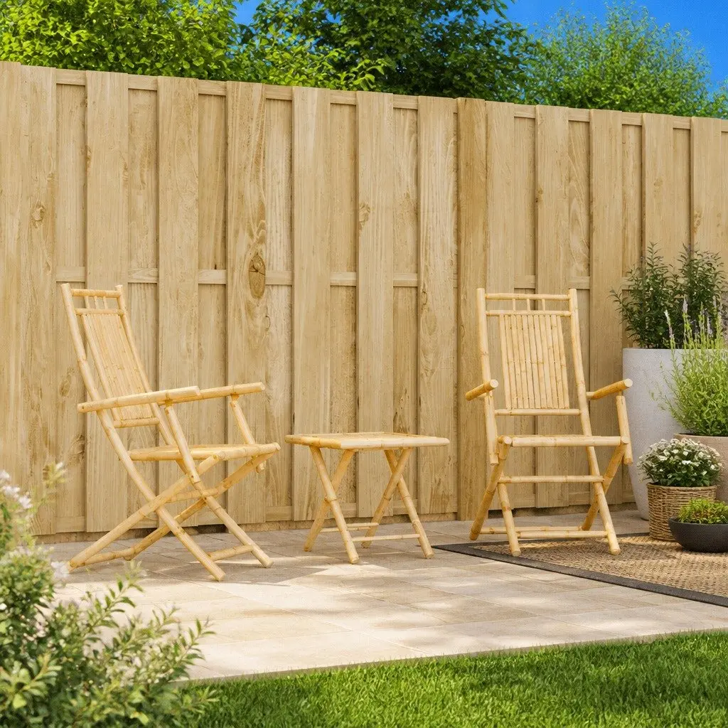 Folding Garden Chairs Outdoor Seating 2 Piece Brown Bamboo with Armrests and Backrest