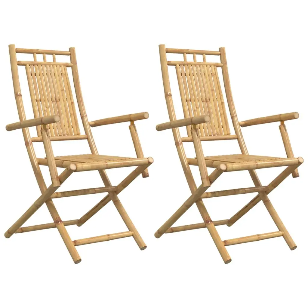 Folding Garden Chairs Outdoor Seating 2 Piece Brown Bamboo with Armrests and Backrest
