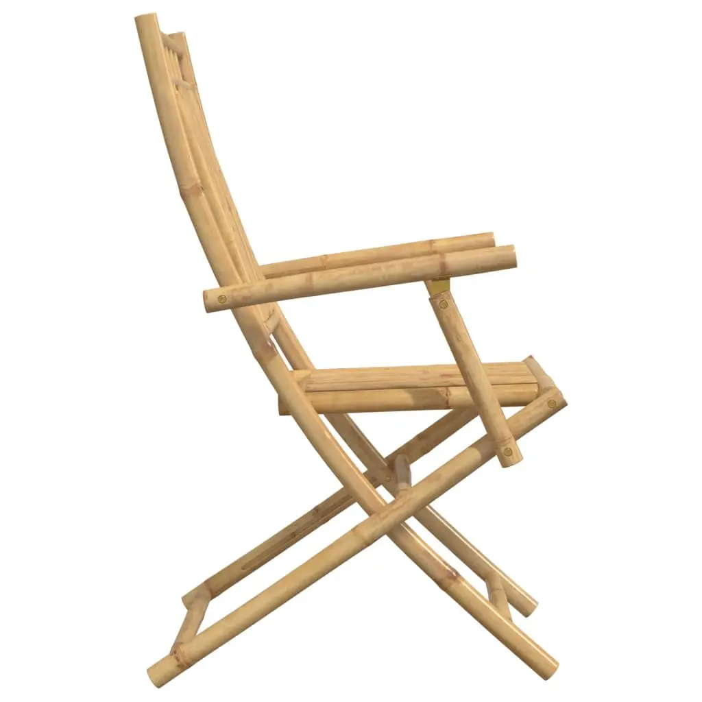 Folding Garden Chairs Outdoor Seating 2 Piece Brown Bamboo with Armrests and Backrest