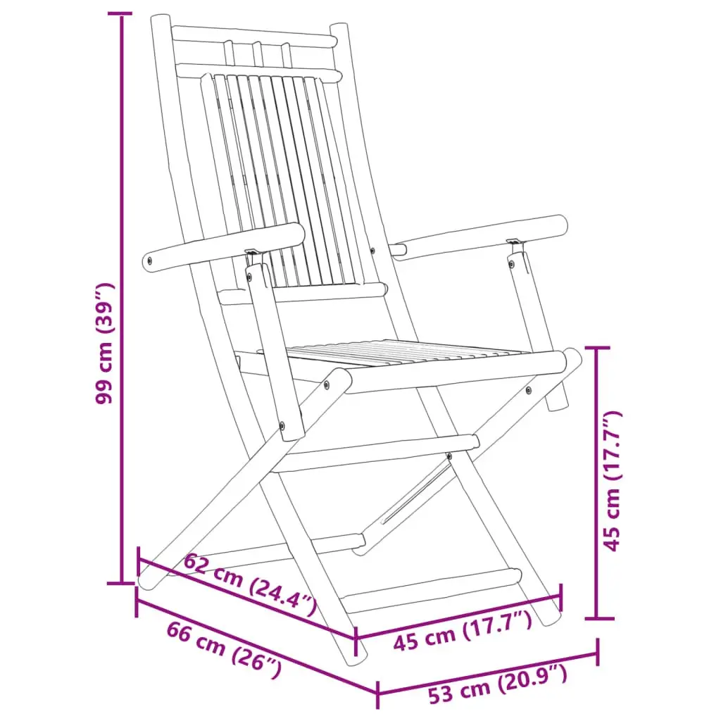 Folding Garden Chairs Outdoor Seating 2 Piece Brown Bamboo with Armrests and Backrest