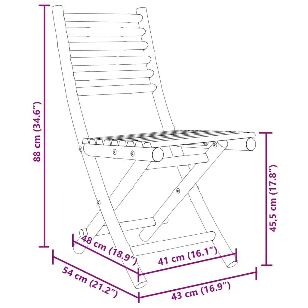 Bamboo Folding Garden Chairs Set of 2 Brown Outdoor Patio Dining Seating