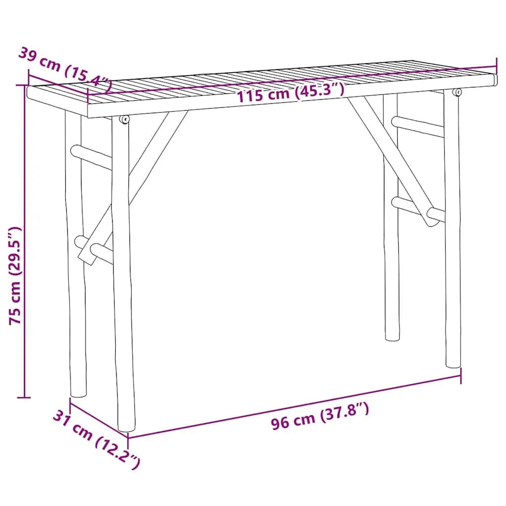 Brown Bamboo Console Table 115x39x75cm