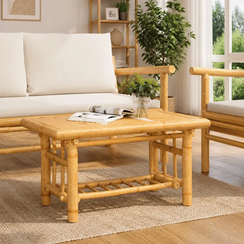 Bamboo Coffee Table Storage 70x45x36 cm Brown