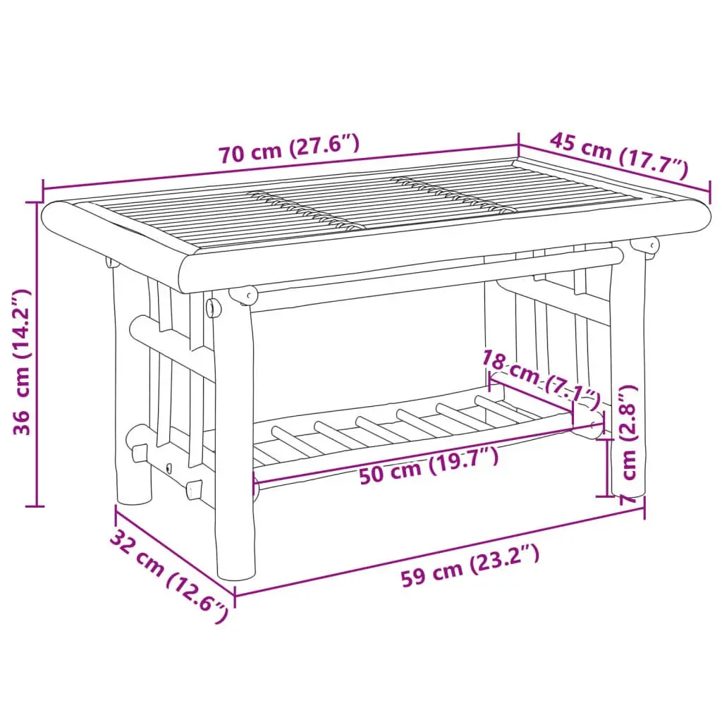 Bamboo Coffee Table Storage 70x45x36 cm Brown