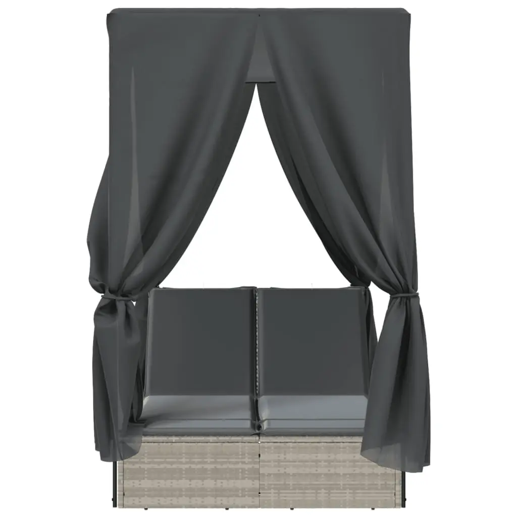 Double Sun Lounger Outdoor Furniture with Adjustable Backrest Roof Curtains Grey