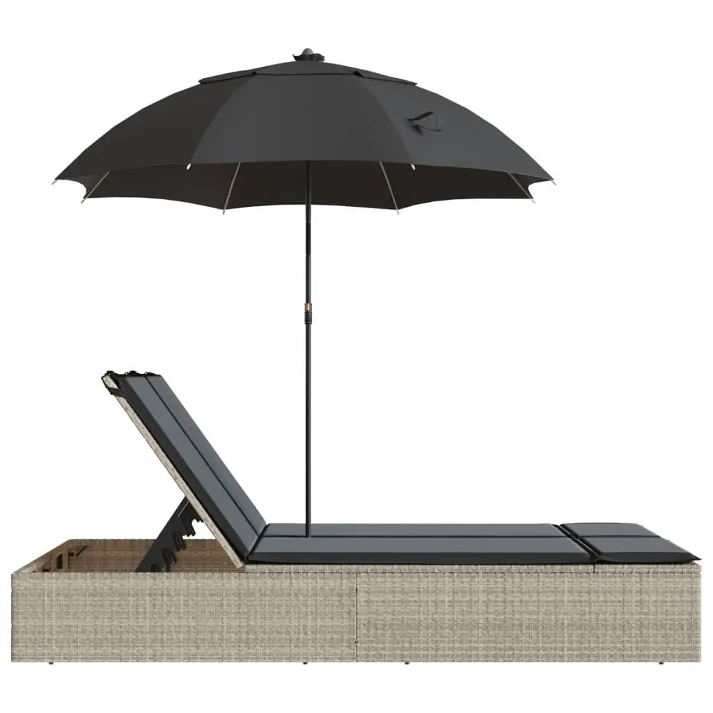Double Sun Lounger Outdoor Garden Furniture Adjustable Backrest Parasol Grey Rattan