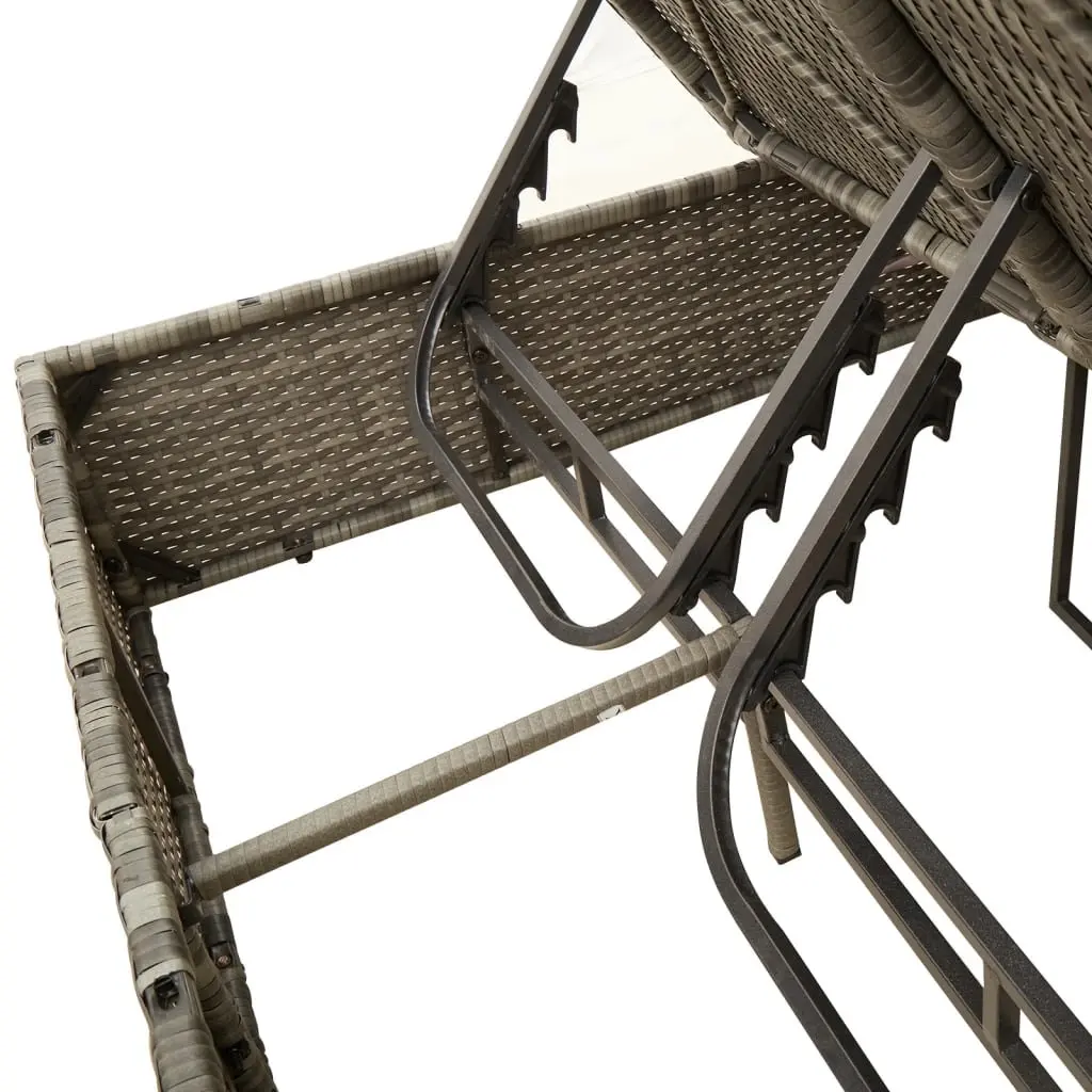 Double Sun Lounger Outdoor Garden Furniture Adjustable Backrest Parasol Grey Rattan