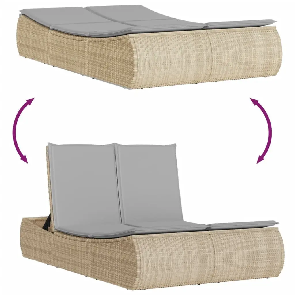 Double Sun Lounger Outdoor Garden Furniture Adjustable Beige