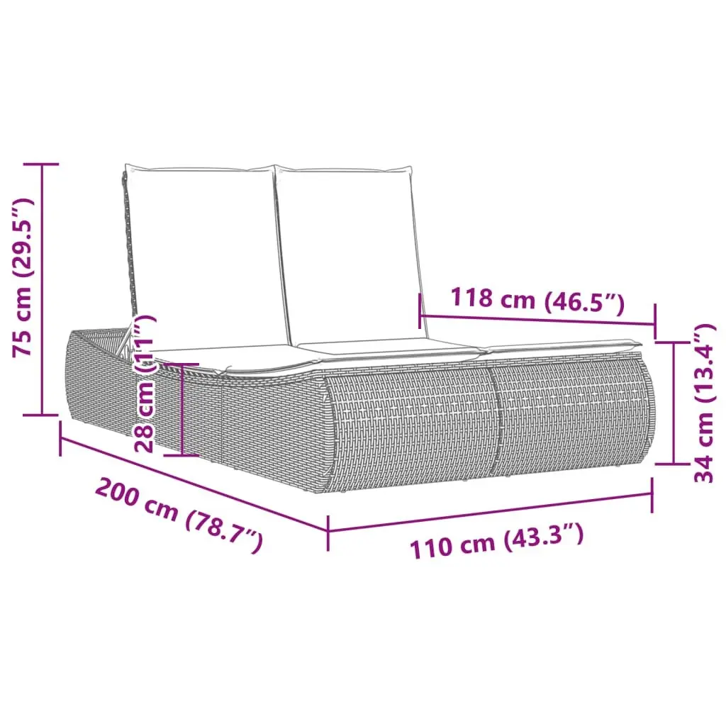 Double Sun Lounger Outdoor Garden Furniture Adjustable Beige