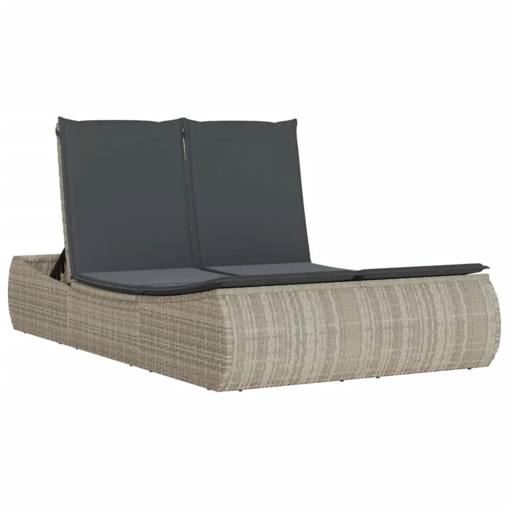 Double Sun Lounger Outdoor Furniture Adjustable Backrest Grey Poly Rattan