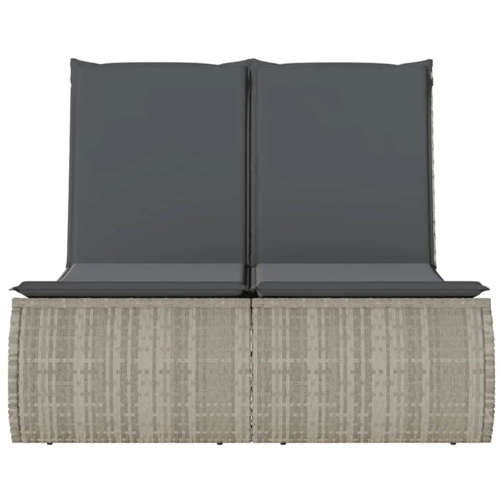 Double Sun Lounger Outdoor Furniture Adjustable Backrest Grey Poly Rattan