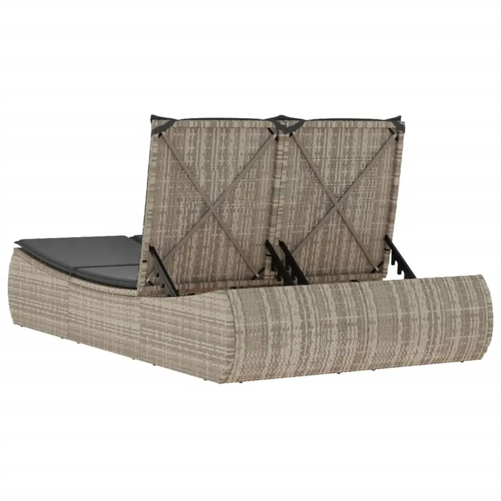 Double Sun Lounger Outdoor Furniture Adjustable Backrest Grey Poly Rattan
