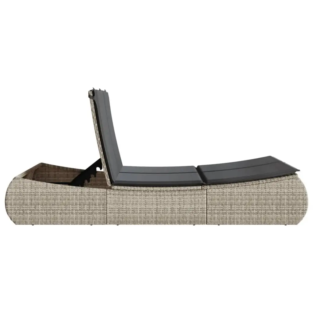 Double Sun Lounger Outdoor Furniture Adjustable Backrest Grey Poly Rattan