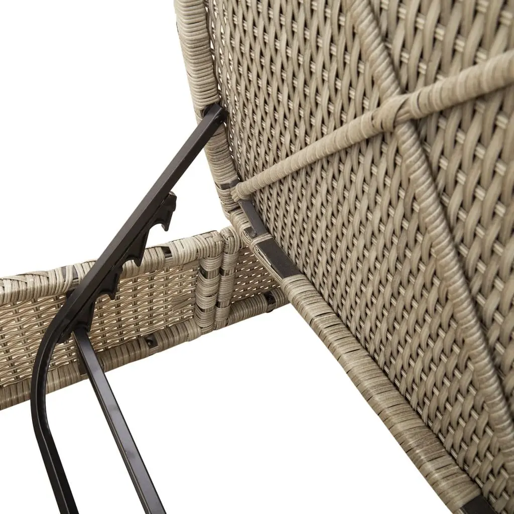 Double Sun Lounger Outdoor Furniture Adjustable Backrest Grey Poly Rattan