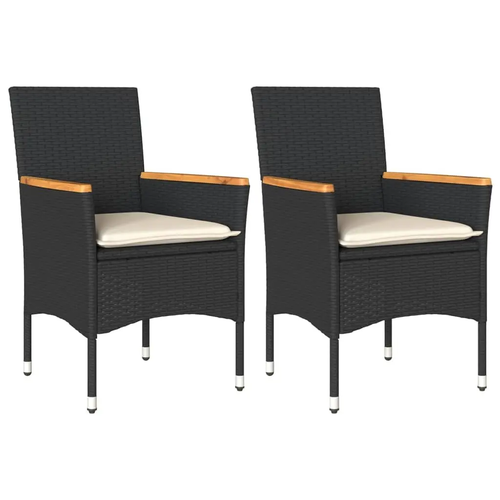 Outdoor Garden Chairs 2 pcs Black Cushioned Poly Rattan Patio Seating