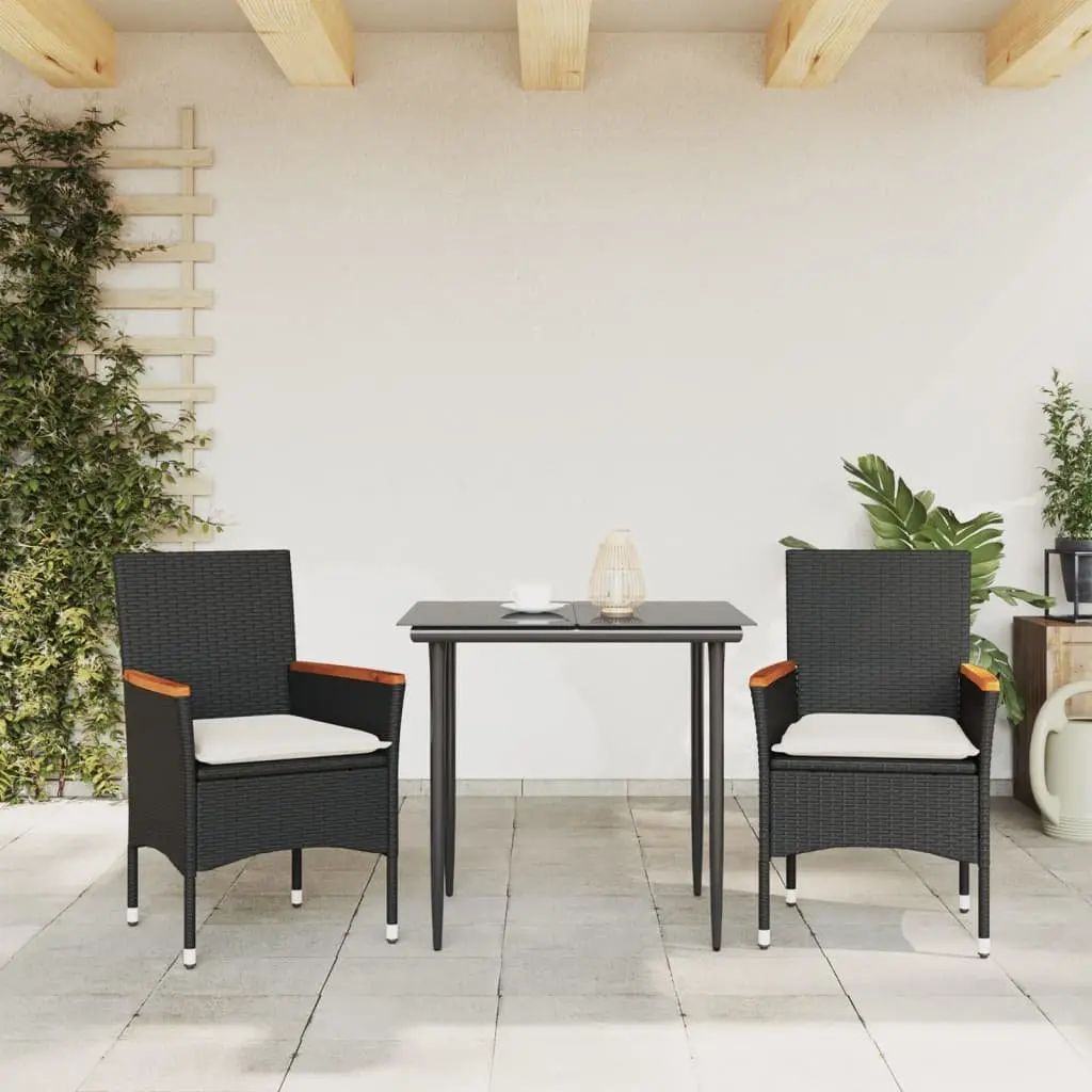 Outdoor Garden Chairs 2 pcs Black Cushioned Poly Rattan Patio Seating