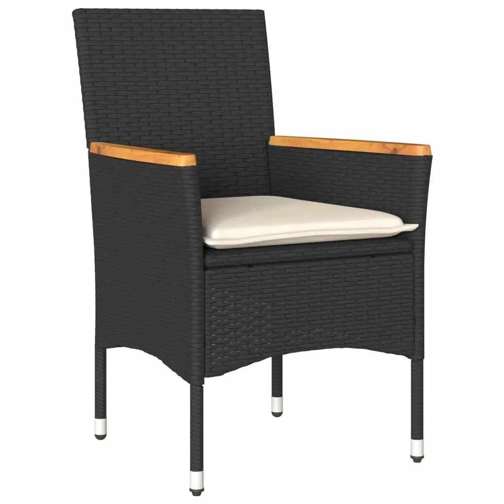 Outdoor Garden Chairs 2 pcs Black Cushioned Poly Rattan Patio Seating