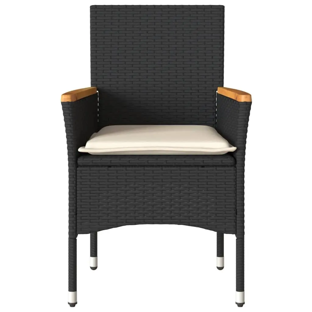 Outdoor Garden Chairs 2 pcs Black Cushioned Poly Rattan Patio Seating