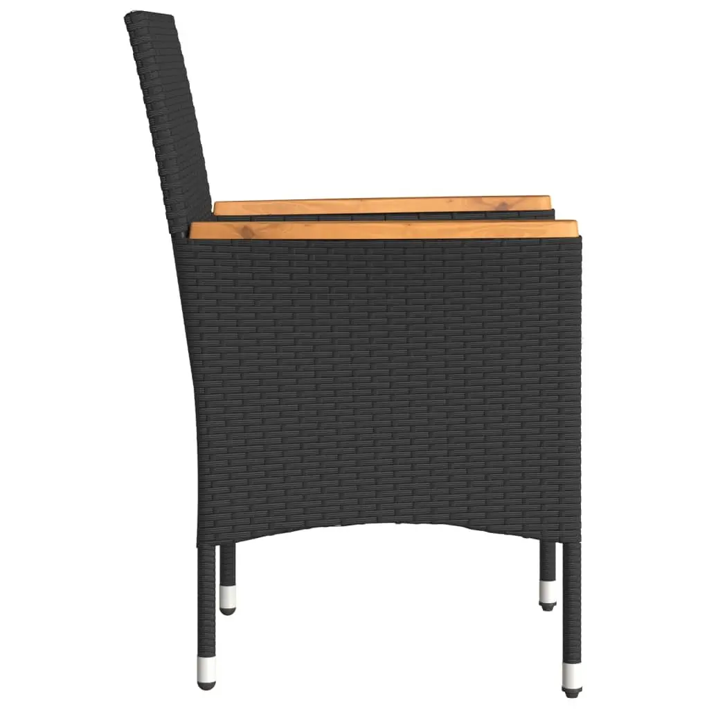 Outdoor Garden Chairs 2 pcs Black Cushioned Poly Rattan Patio Seating