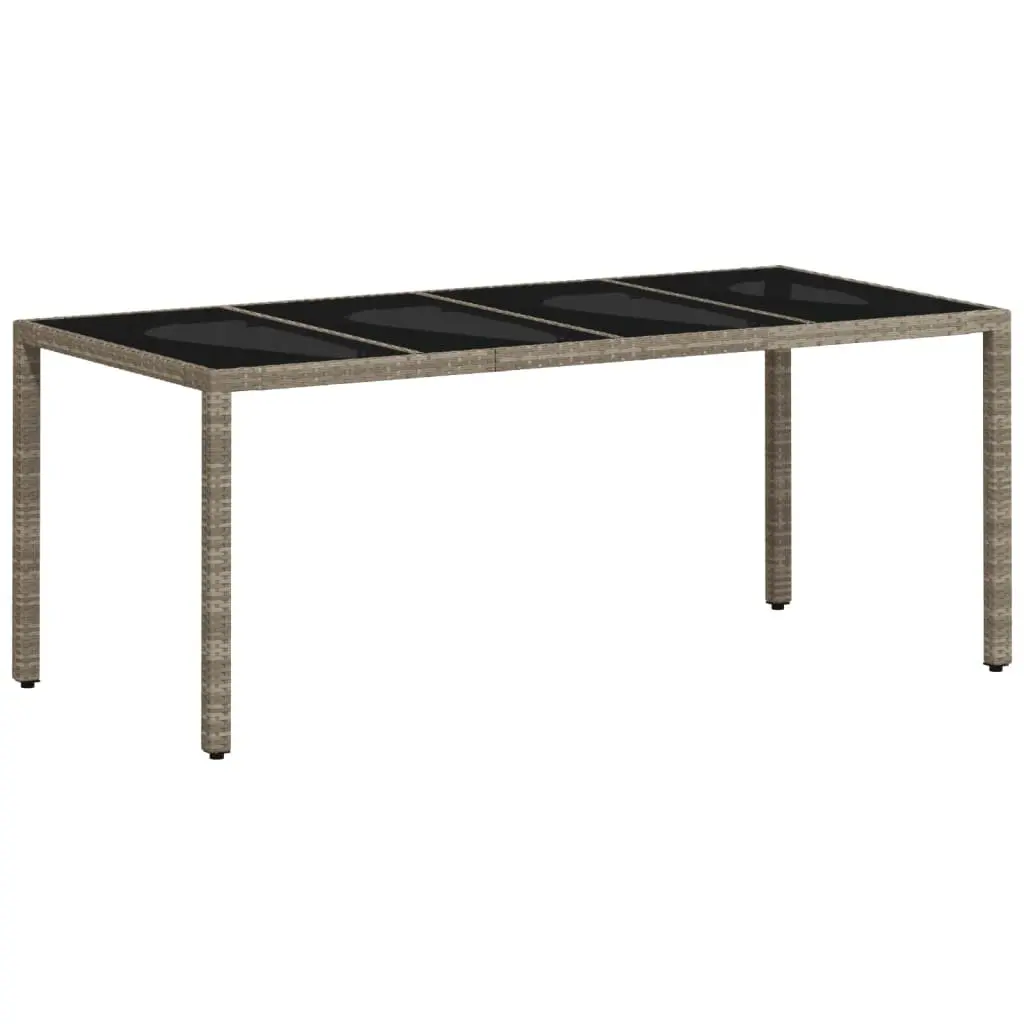 Garden Dining Table Outdoor Furniture 190x90x75cm Grey Poly Rattan Glass Top