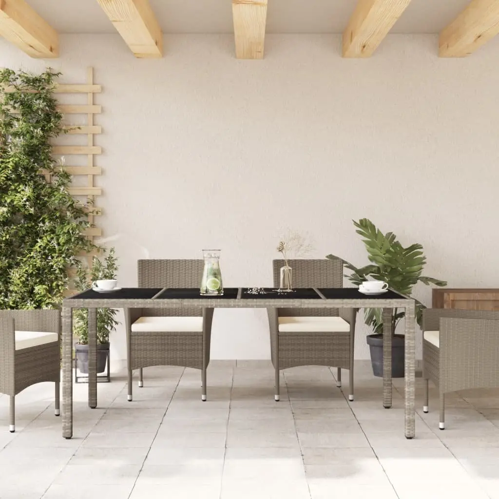 Garden Dining Table Outdoor Furniture 190x90x75cm Grey Poly Rattan Glass Top