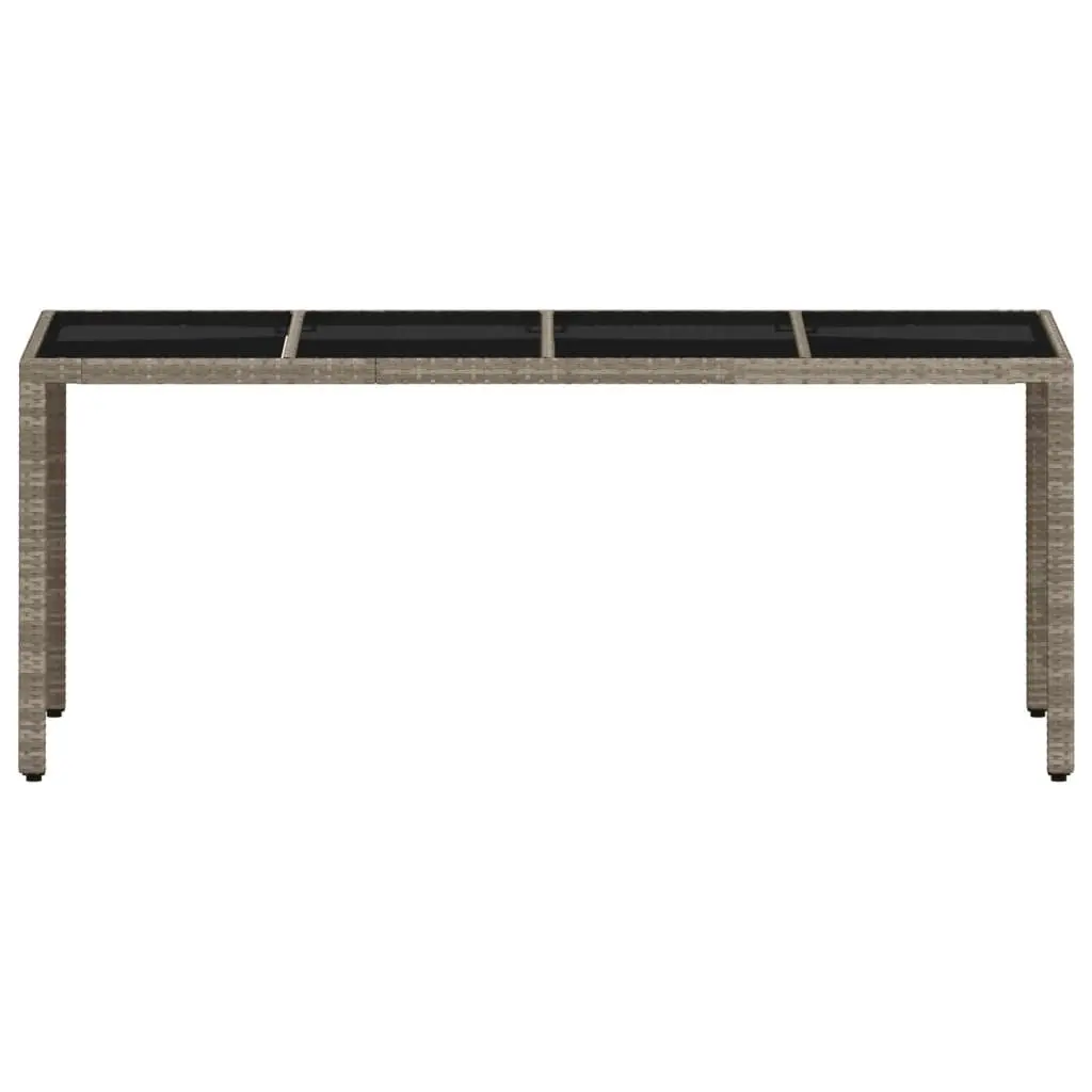 Garden Dining Table Outdoor Furniture 190x90x75cm Grey Poly Rattan Glass Top