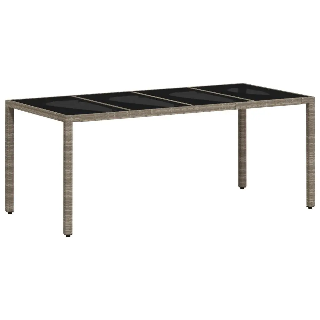 Garden Dining Table Outdoor Furniture 190x90x75cm Grey Poly Rattan Glass Top