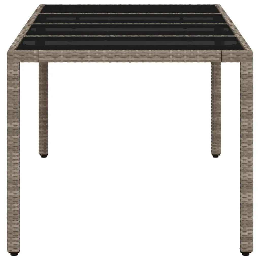 Garden Dining Table Outdoor Furniture 190x90x75cm Grey Poly Rattan Glass Top
