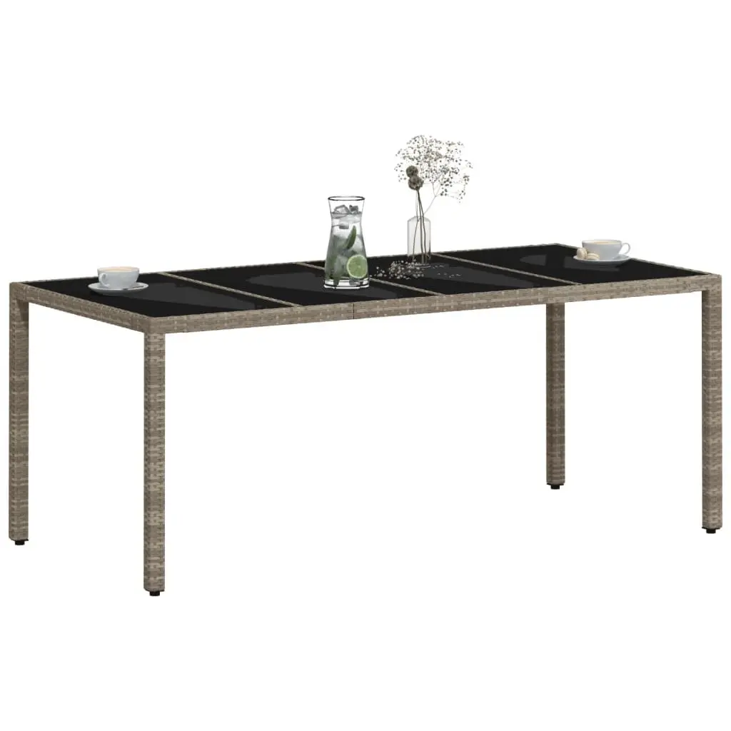 Garden Dining Table Outdoor Furniture 190x90x75cm Grey Poly Rattan Glass Top
