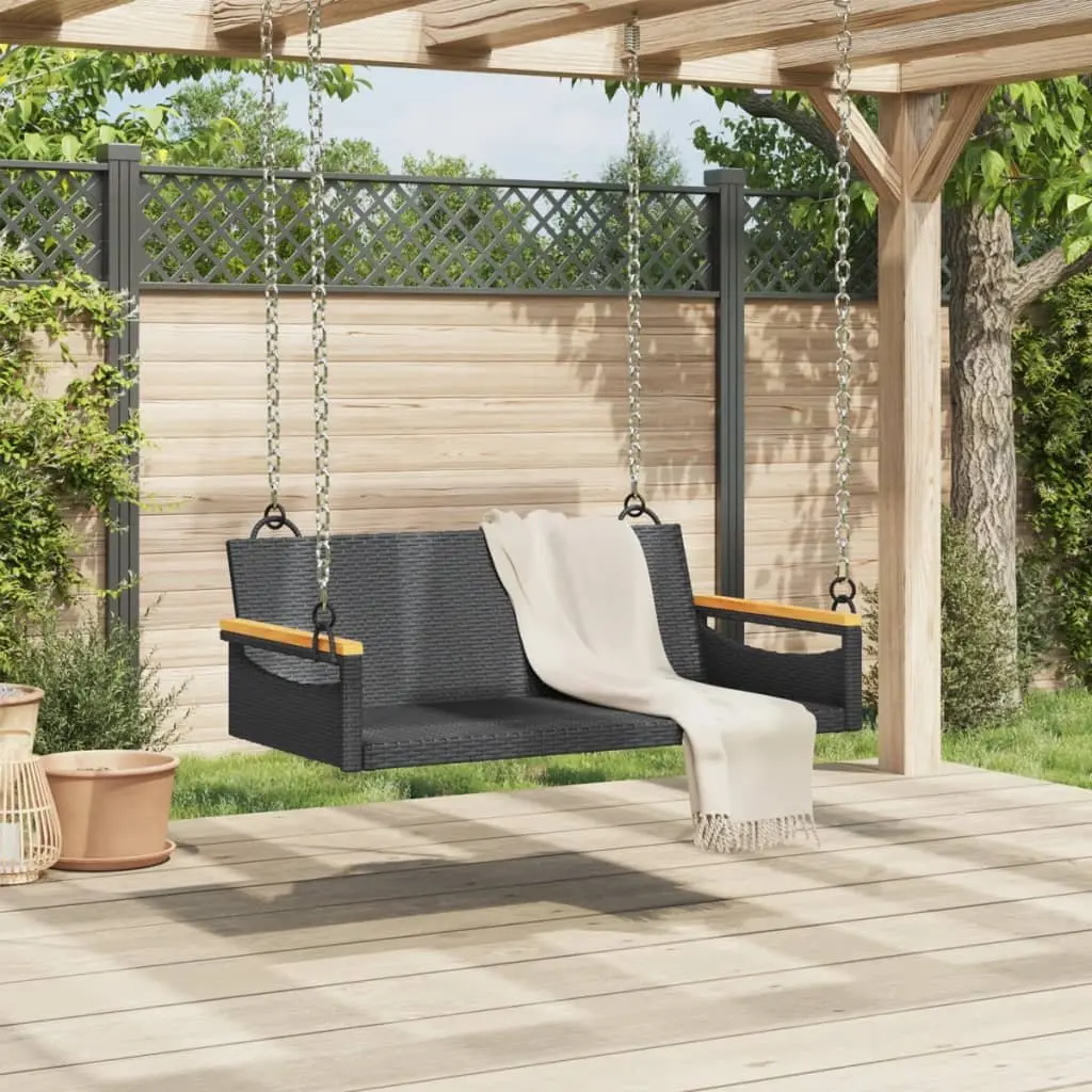Outdoor Swing Bench Black Garden Hanging Seat Relaxation Poly Rattan Furniture