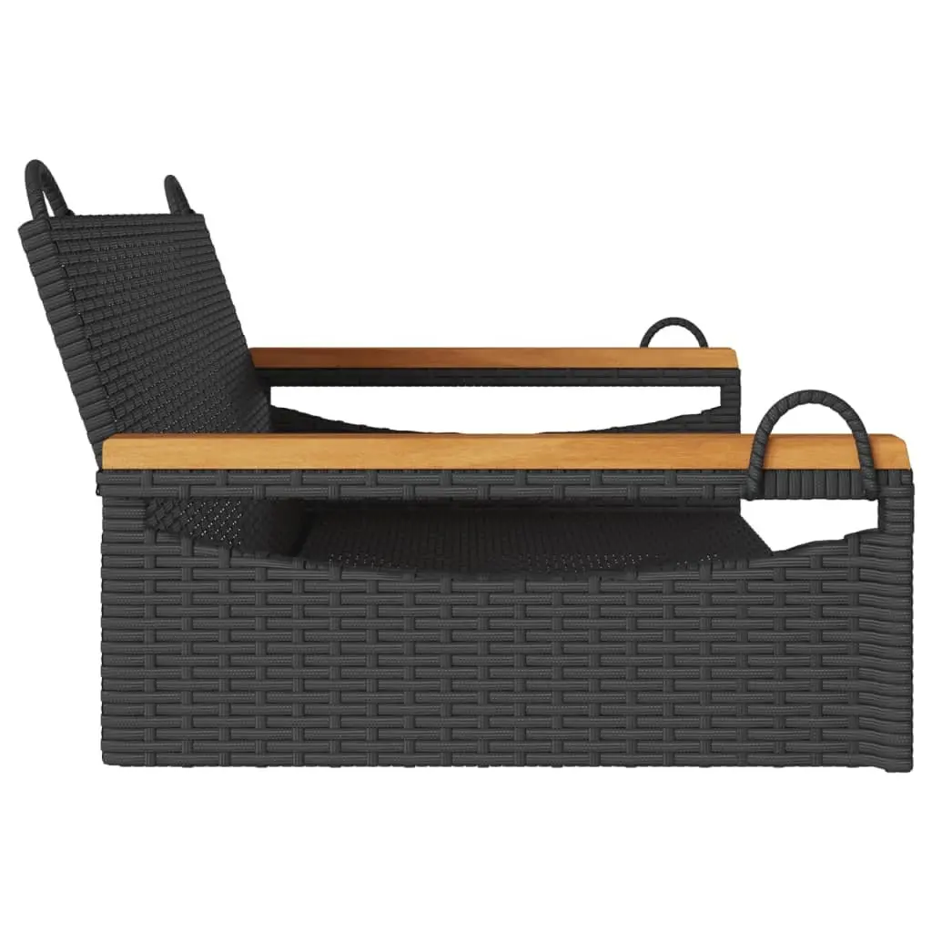 Outdoor Swing Bench Black Garden Hanging Seat Relaxation Poly Rattan Furniture