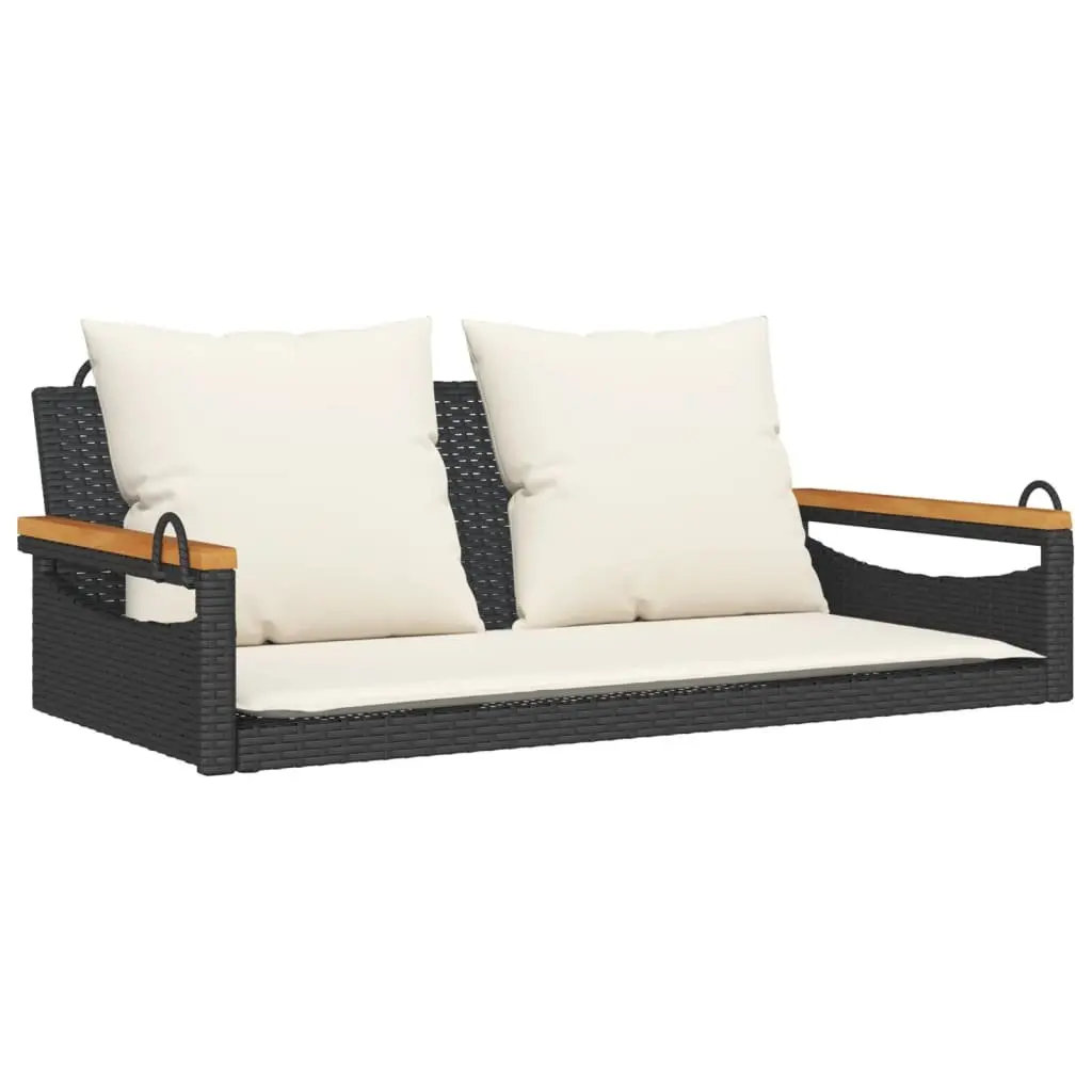 Outdoor Swing Bench with Cushions Black Poly Rattan Garden Hanging Seat
